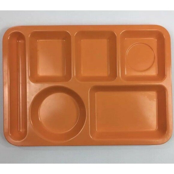 Vintage Pink & Orange Melamine Cafeteria Trays Set Of 4 Divided Compartments BBQ - Picture 3 of 5